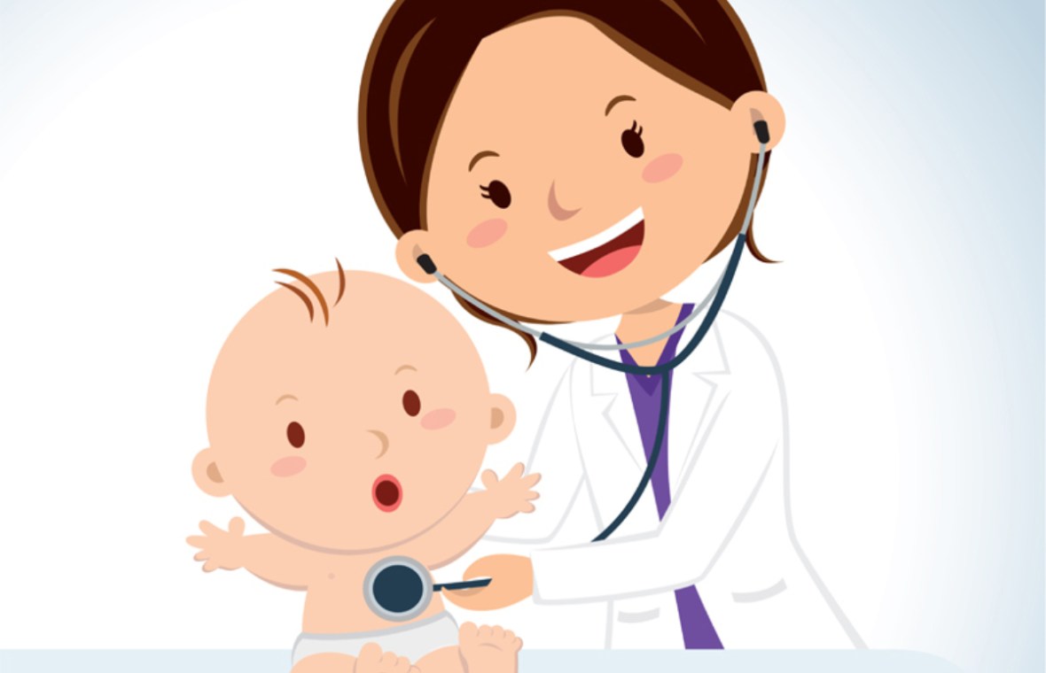 ce analize se recomanda la copii. Bebelus la medic in timpul auscultatiei cu stetoscopul