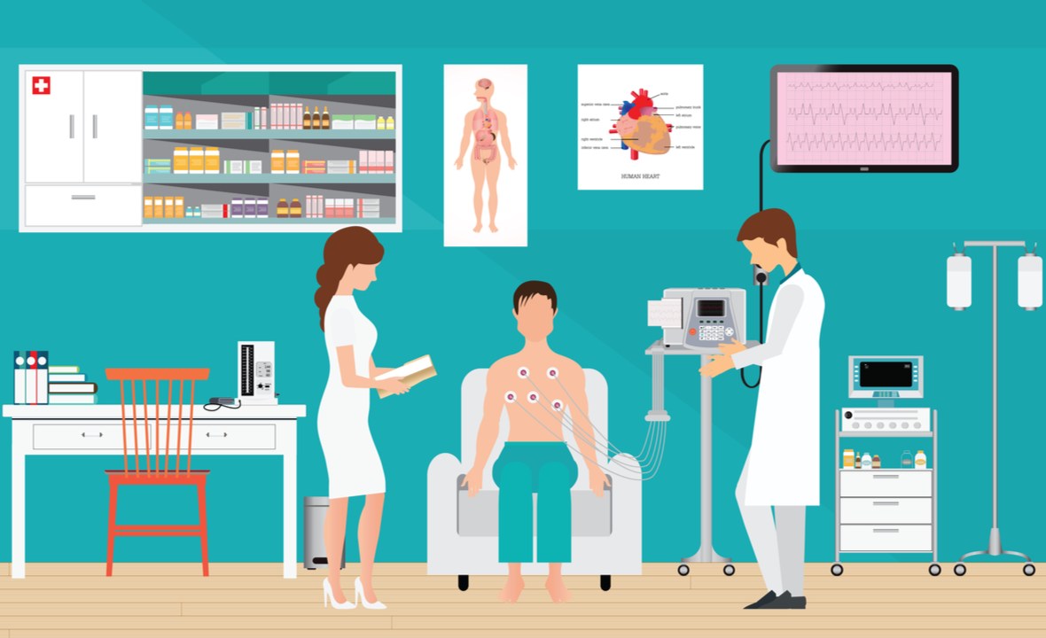 analize medicale obligatorii dupa 40 de ani. barbat la cardiologie face ekg