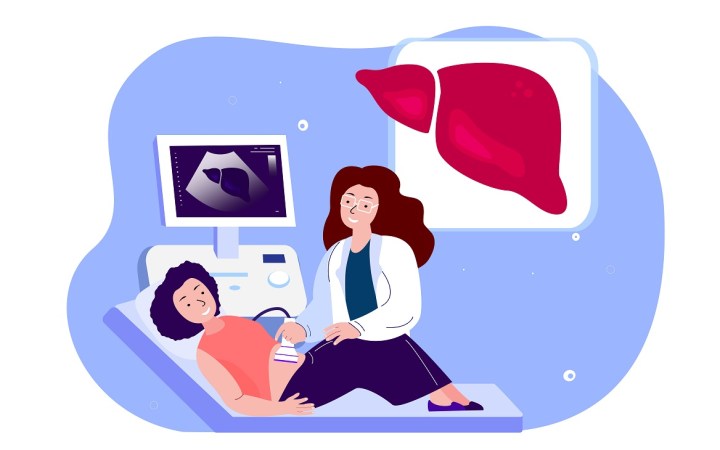 dureri de ficat cauze cancer hepatite. femeie cu probleme de ficat la medic la ecografie abdominala