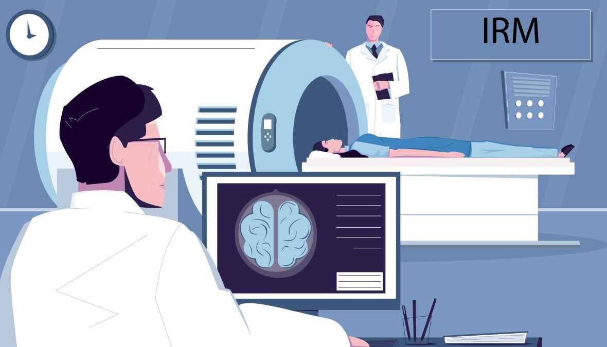 ce este un rmn abdominal cerebral pregatire. Femeie la RMN cu tehnician si medic