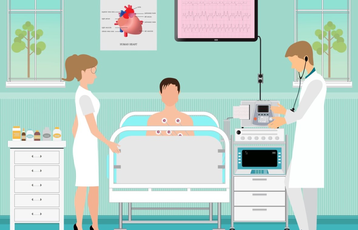 ekg cand este necesar si ce inseamna un rezultat anormal. barbat la medic cu electrozi pe piept, in timpul unui ekg