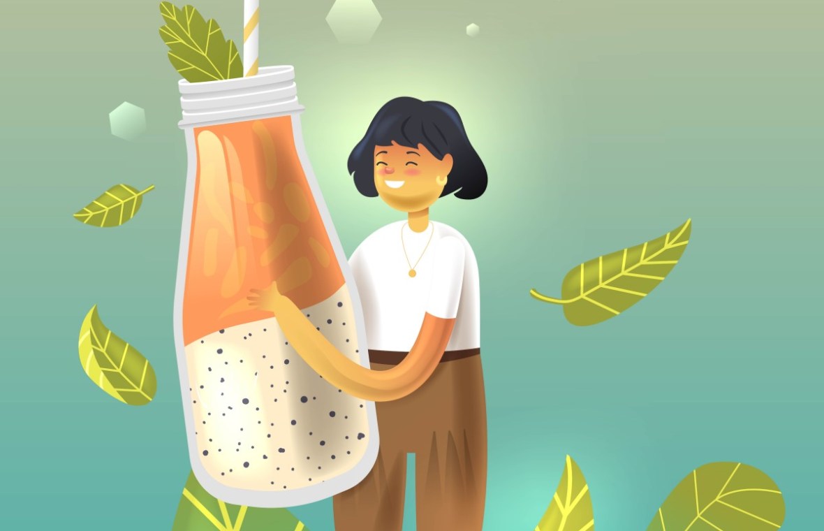 seminte de chia beneficii contraindicatii si retete simple. femeie cu un smoothie cu seminte de chia