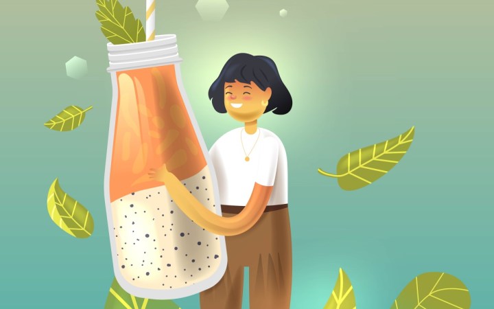 seminte de chia beneficii contraindicatii si retete simple. femeie cu un smoothie cu seminte de chia