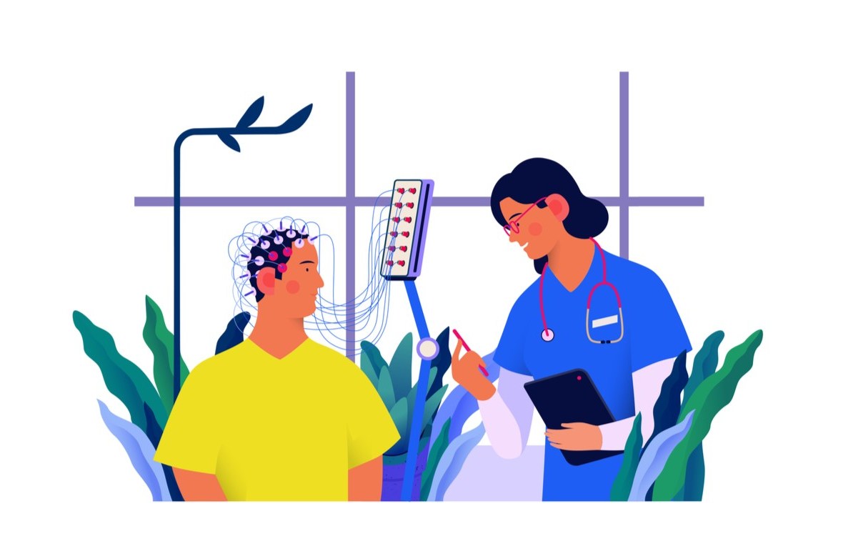 electroencefalograma cand e necesara pregatire si interpretare. barbat cu electrozi pe scalp