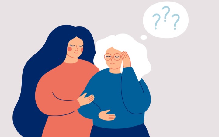 boala-alzheimer-simptome-debut-evolutie-si-tratament anatomie. femeie in varsta confuza si fiica ei