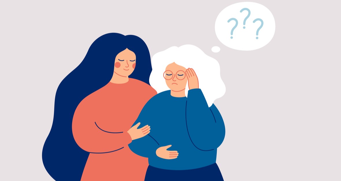 boala-alzheimer-simptome-debut-evolutie-si-tratament anatomie. femeie in varsta confuza si fiica ei