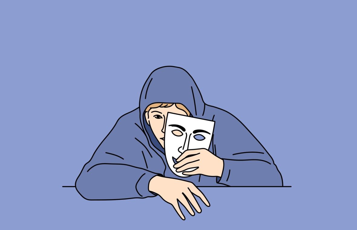 bărbat sociopat ascuns în spatele unei măști