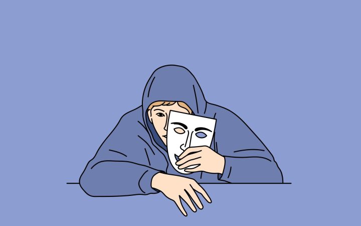 bărbat sociopat ascuns în spatele unei măști
