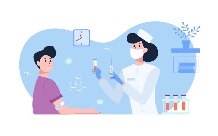 recoltare analize de sânge, medic și pacient cu seringă