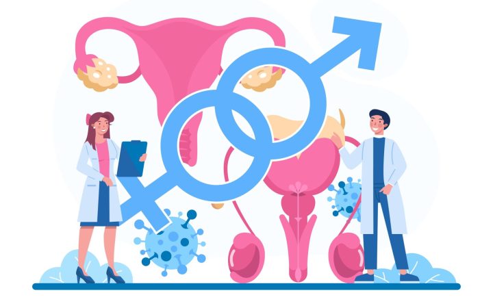 analize boli cu transmitere sexuală. medici care analizează aparatul reproducător feminin și masculin
