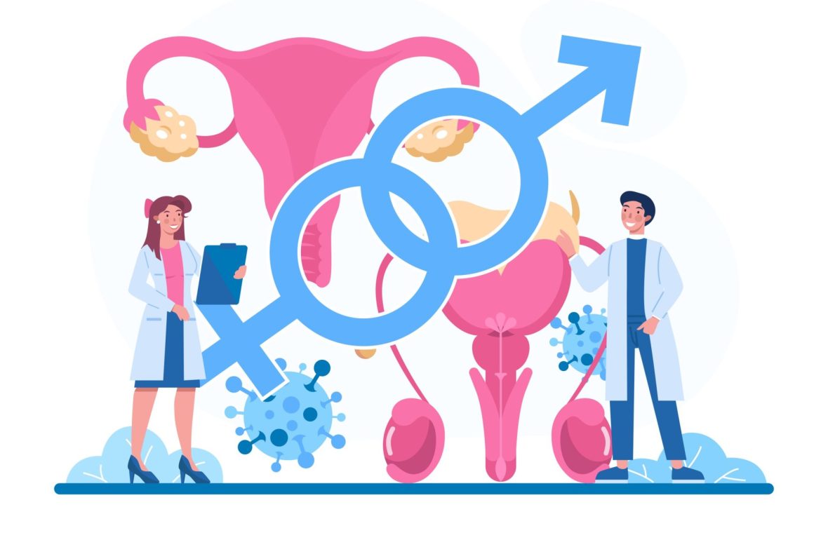 analize boli cu transmitere sexuală. medici care analizează aparatul reproducător feminin și masculin