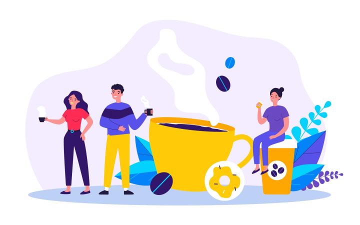 cafea beneficii. femei și bărbați care conversează în jurul unei cafele