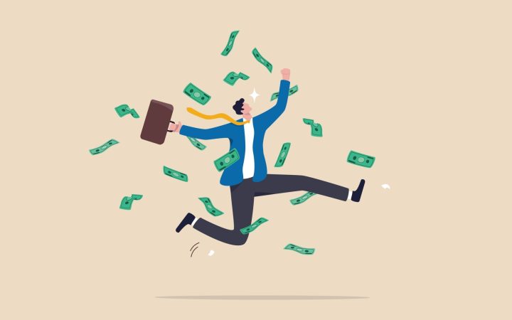 banii aduc fericirea? bărbat fericit cu bani