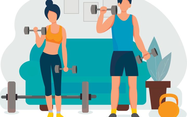 bărbat și femeie care se antrenează cu greutăți. Antrenamentele cu greutăți sunt recomandate ca exerciții fizice pentru problemele de somn