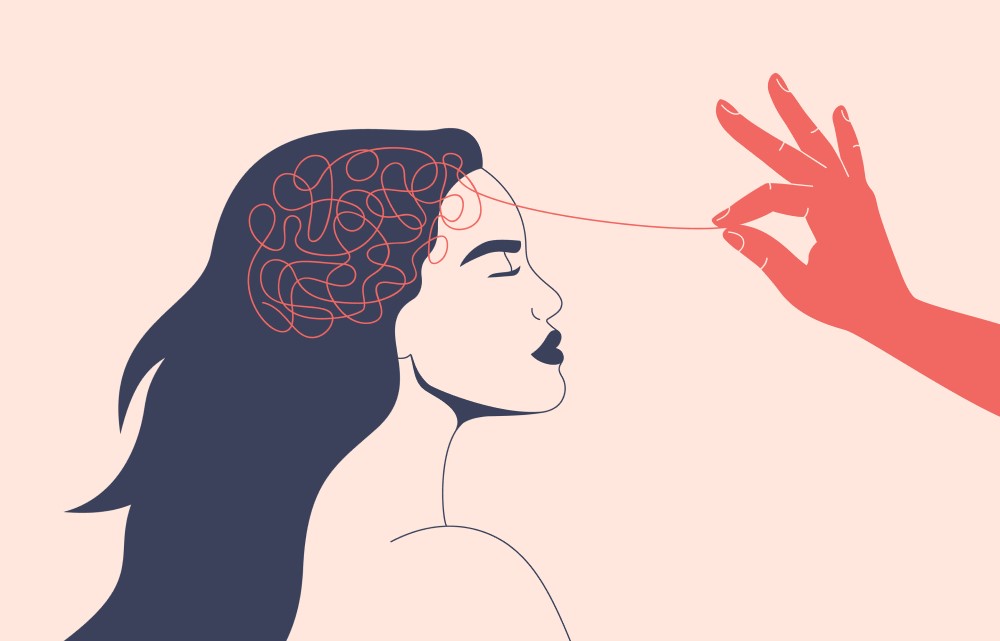 mindfulness in anxietate. femeie care mediteaza si isi descalceste gandurile