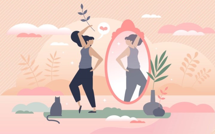 ectomorf mezomorf endomorf particularitati dieta antrenament. femeie multumita de imaginea din oglinda