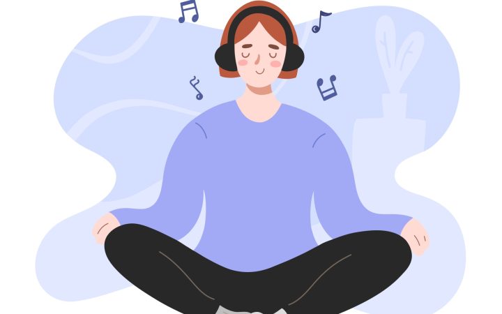 femeie care ascultă muzică. Terapia prin muzică este aplicată într-o varietate de afecțiuni, de la depresie, anxietate și stres, până la boli cardiace sau dureri cronice