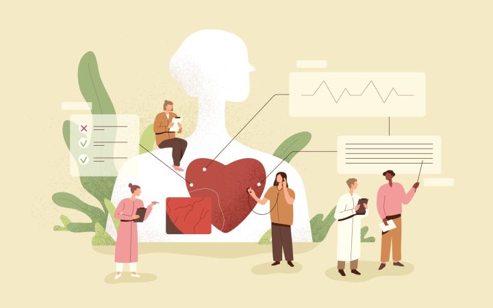 medici care consultă inima unei femei. Sănătatea femeii poate fi afectată de boli cardiace.