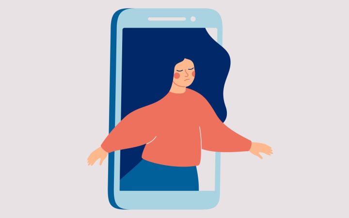 social media indicii depresie anxietate femeie trista care iese din telefon
