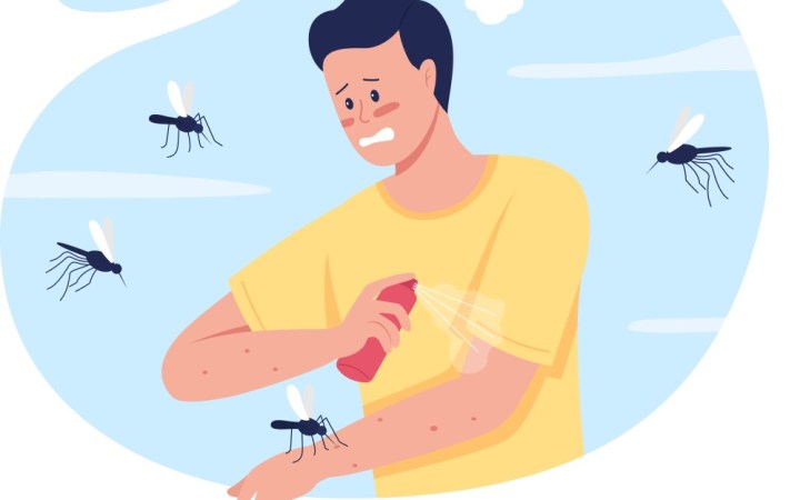 țânțarii cele mai mortale animale din lume. bărbat se dă cu spray de țânțari