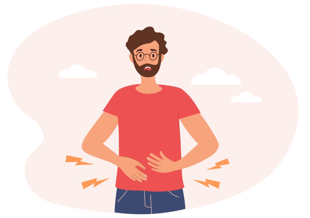 4 simptome de cancer colorectal la tineri. barbat cu dureri abdominale
