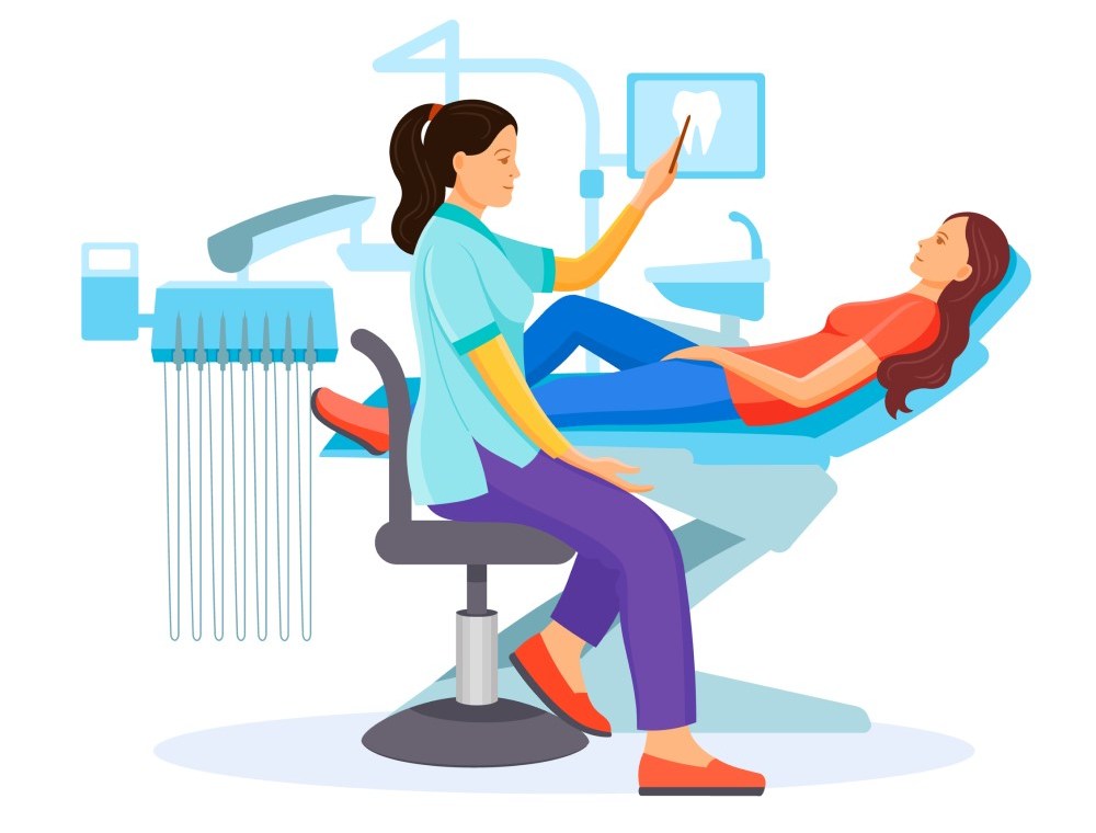 măsele de minte. femeie la dentist