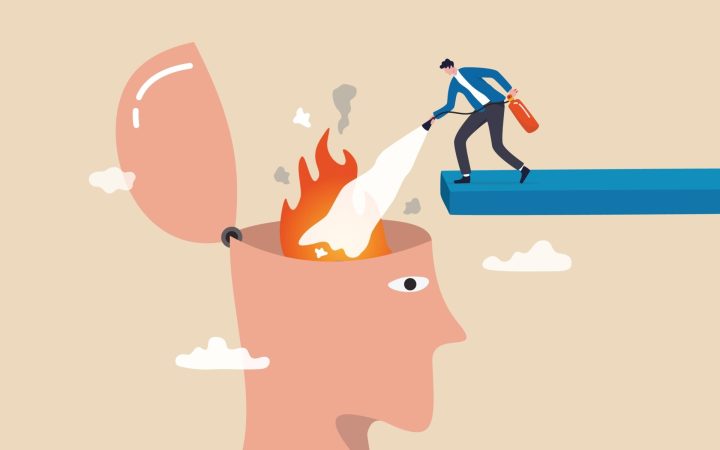 managementul furiei. Persoană care calmează furia reprezentată ca un incendiu