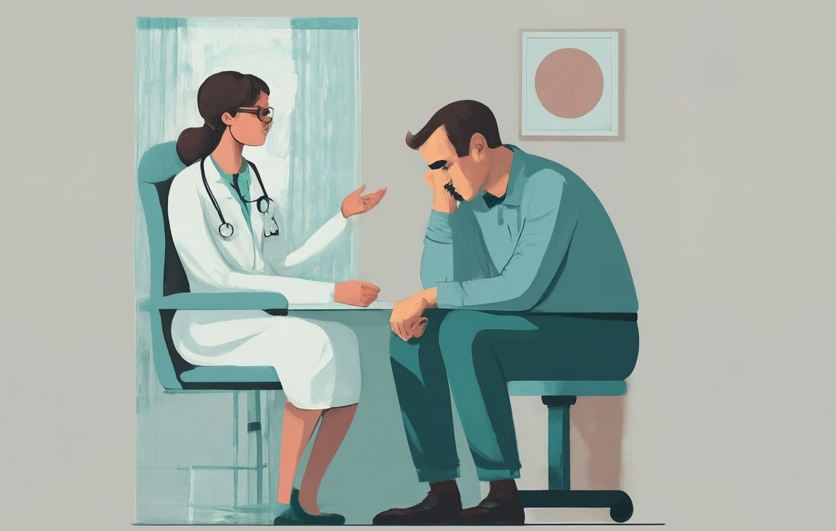 redenumirea cancerului. barbat trist primeste vesti proaste de la medic