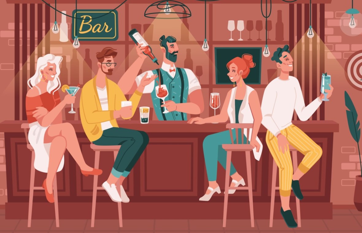 intoleranta la alcool. prieteni care beau intr-un bar