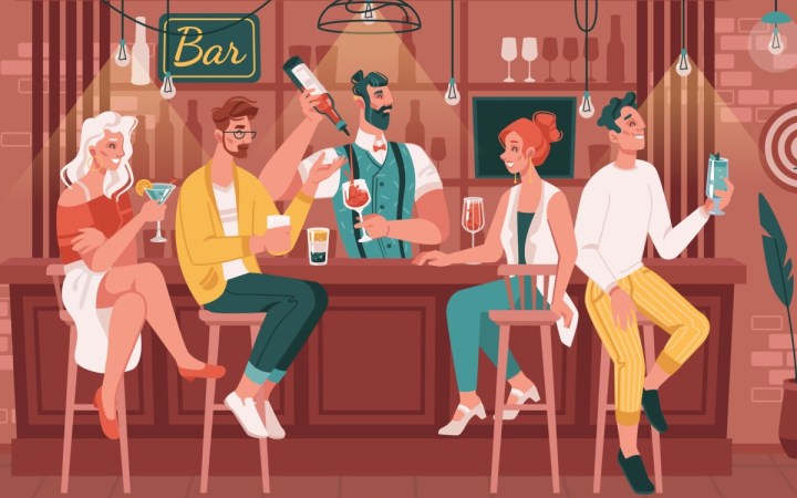 intoleranta la alcool. prieteni care beau intr-un bar