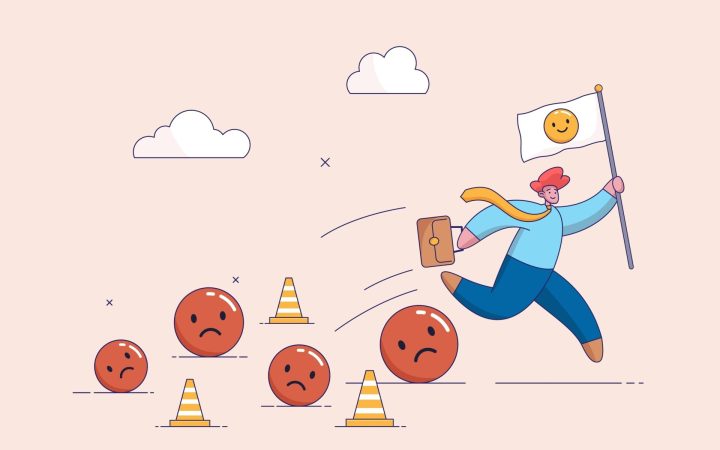 viața emoțională. Bărbat care fuge de emoții negative încercând să fie doar fericit