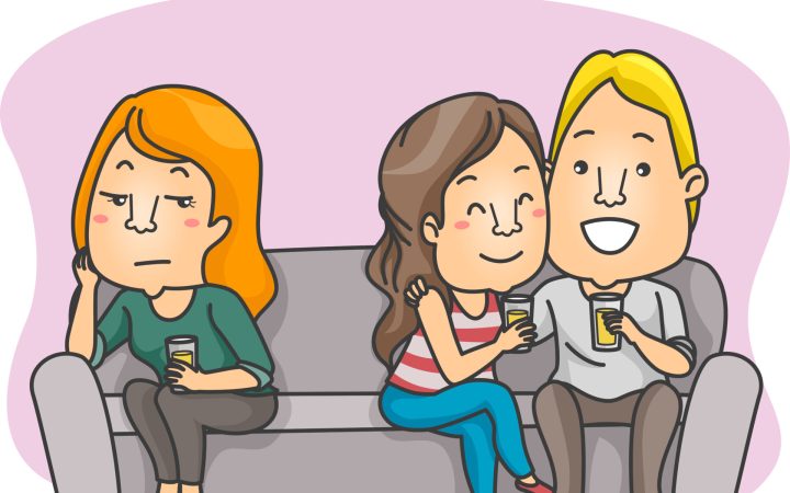 single. Cuplu care ignoră o prietenă venită în vizită