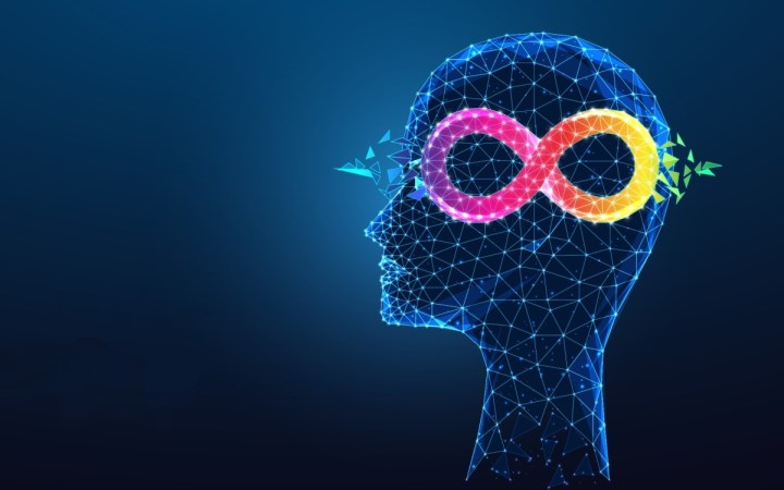 persoanele-cu-autism-au-anumite-avantaje-cognitive-performante-crescute. creier cu semnul infinit in culorile autismului