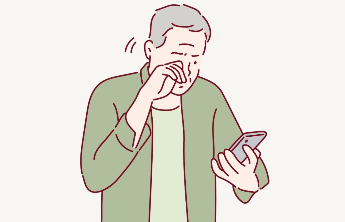 probleme de vedere. bărbat care nu vede bine in telefon