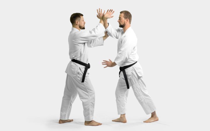 bărbați practicând tehnici de apărare aikido