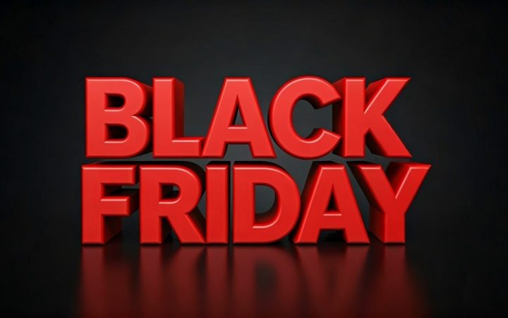 afiș black friday scris roșu pe fundal negru
