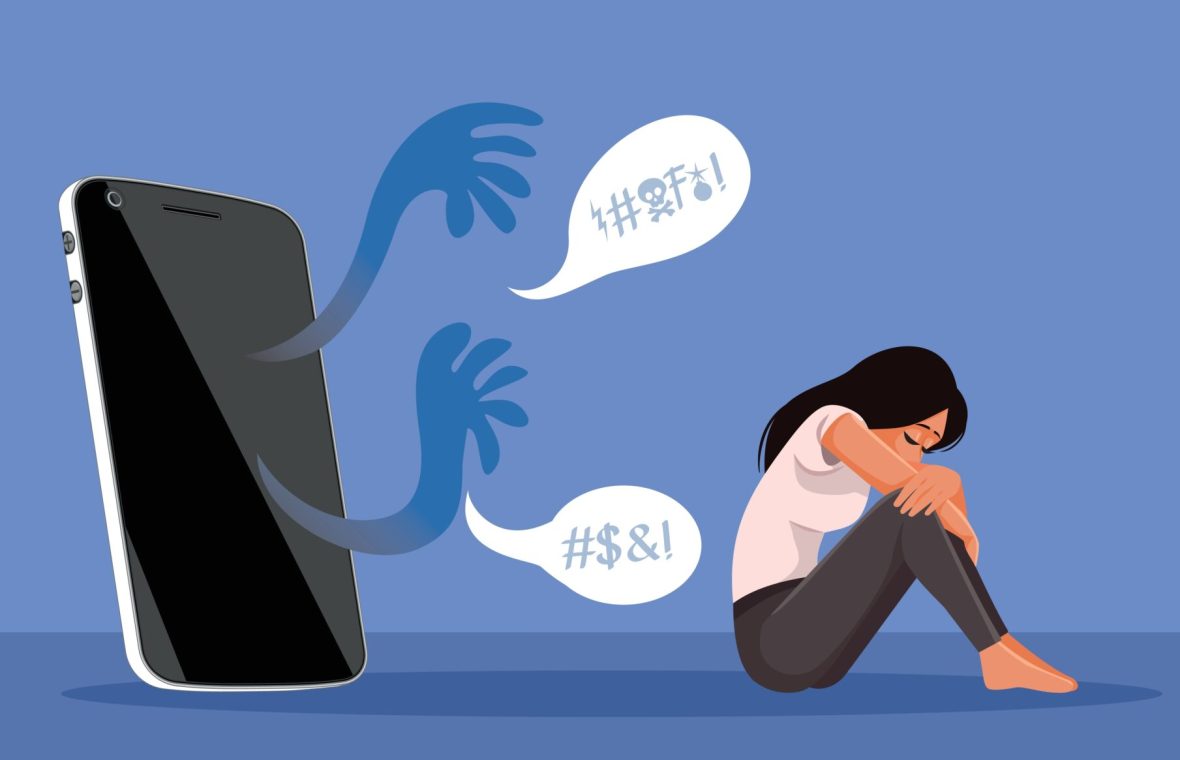 Tânără cu dispoziție depresivă care are parte de cyberbullying