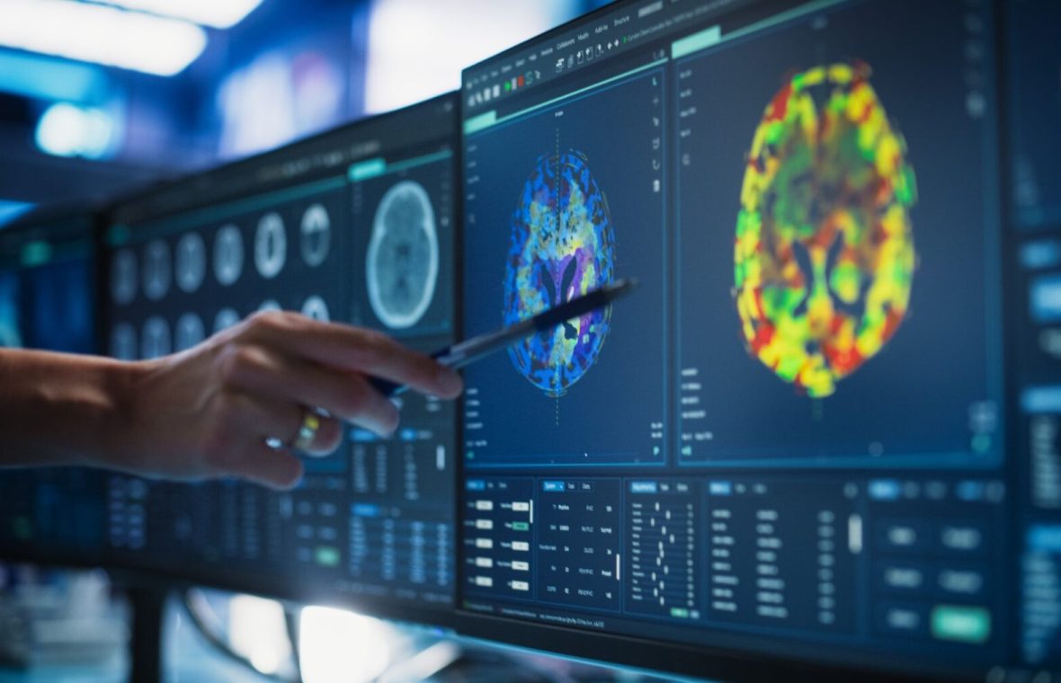 doctor indică tumori cerebrale pe un CT cerebral